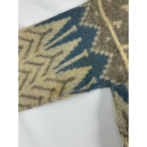 ALAFOSS Icewool Mens S Crew Neck Jumper Sweater Beige Fair Isle Virgin Wool VTG - Picture 10 of 12